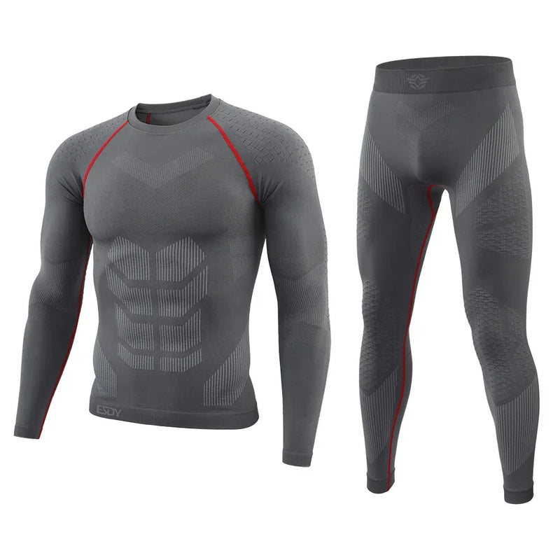 Men's Tactical Thermal Underwear Set for Outdoor Sports, Cycling Training, Fitness, Adjustable Seamless Thermal Clothing