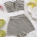 Women's Elegant 2-Piece Fashion Striped Set with Butterfly Detail Top and High-Waisted Shorts, Perfect for Holiday, Date, Aftern