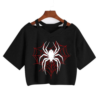Women 's Sexy Cropped T Shirt Woman Graphic Gothic Spider | SAMAG