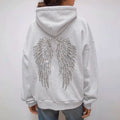 Spring Autumn Women's Hoodie Trousers 2piece Set Solid Vintage Shiny Wing Print Long Sleeve Zip Up Casual Sweatshirt Streetwear