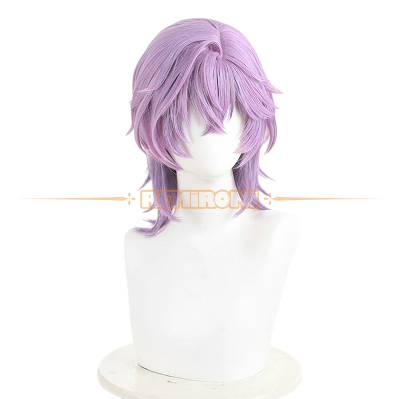 Game Genshin Impact Durin Cosplay Wig Light Pink to Light Purple Gradient Wolf Cut Short Hair Heat Resistant Fiber Free Wig Cap