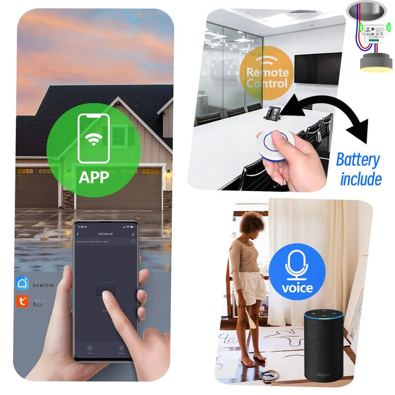 WiFi RF light Switch Tuya Smart Life AC 110V 220V Relay Receiver 433mhz RF Push Button Transmitter Work with Alexa for LED Lamp