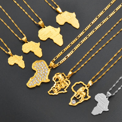 Anniyo Africa Map Pendant Necklace Women Men Silver | SAMAG
