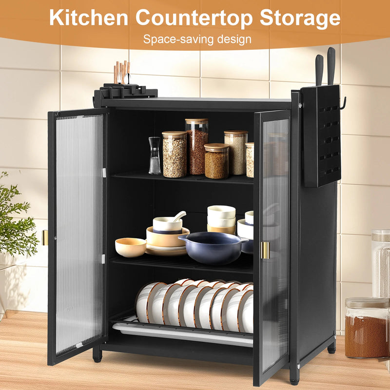 3 - Tier Kitchen Countertop Cabinet with Double Door Drainer with Chopstick Baskets Organizer - View 8 | SAMAG