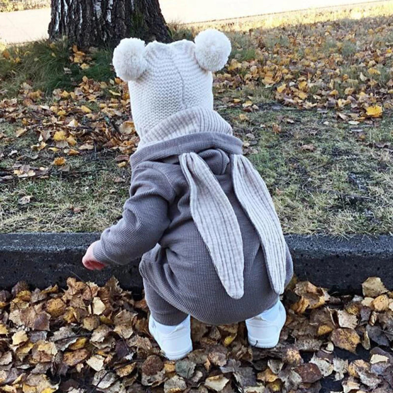 0-18M Newborn Baby Boys Girls Rompers Cotton Cartoon Bunny 3D Rabbit Ear Hoodie Overall Toddler Jumpsuit Infant Carnival Costume