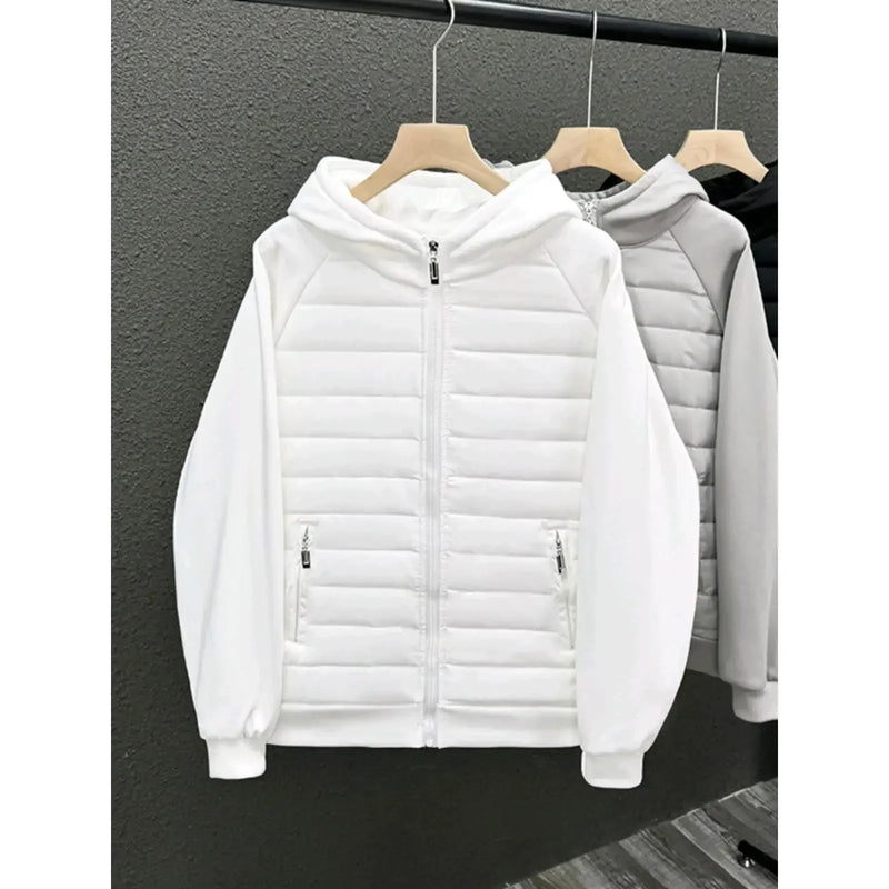 Trendy Hooded Solid Color Cotton Coat Jacket Grey Black White Loose Fit Versatile Casual Unique Couple Style Jacket For Men