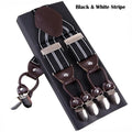 Men's Casual Fashion Leather Suspenders Adjustable High Quality Belt Strap Braces with 6 Clips