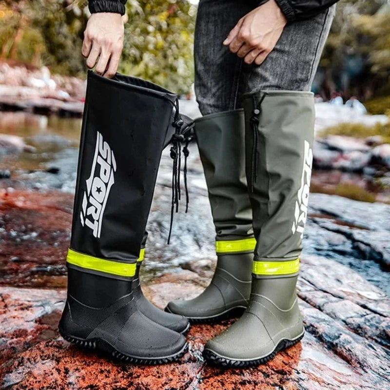 Fashion High-Top Rain Boots Outdoor Fishing Boots Men's Rain Boots For Outer Wear Long-Tube Waterproof And Non-Slip Couple Style