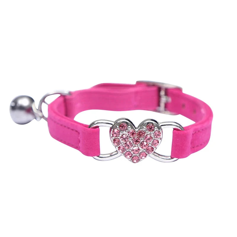 Heart Shaped Cat Collar With Bell Safety Elastic Adjustable Collar Soft Cat Crystal Collar For Kitten Puppy Pet Supplies