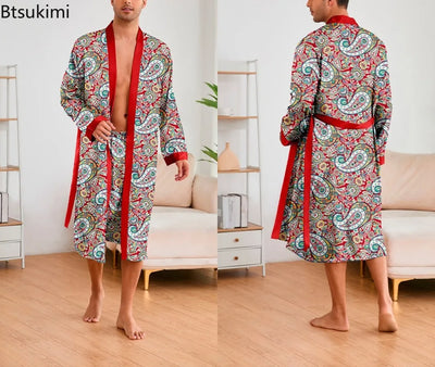 Men's Ice Silk Sleepwear Two-piece Set Kimono Bathrobe | SAMAG