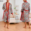 Men's Ice Silk Sleepwear Two-piece Set Kimono Bathrobe Gown Long Robe Pajamas Set Print Tiger Loose Casual Homewear Lounge Wear