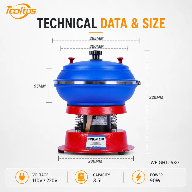 8 Inch Vibratory Tumbler Jewelry Polishing Machine Vibrating for Agate Jade Metal - Visuel 3 | SAMAG