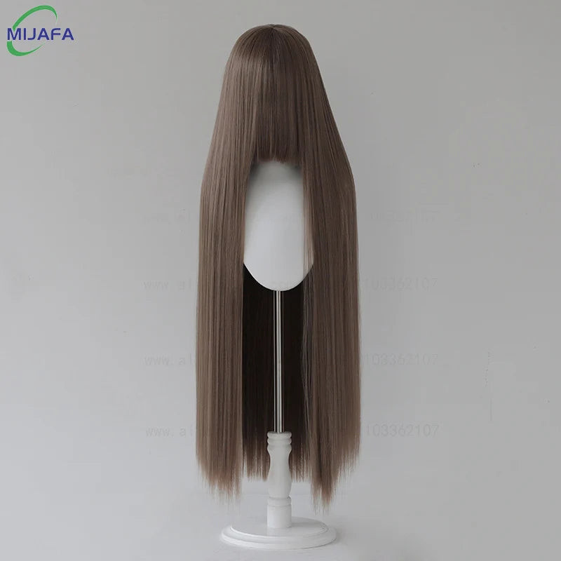 Very High Quality 600g 68 Colors 40 Inch 100cm Long Straight Cosplay Wig With Bangs Heat Resistant Hair Anime Wigs + Wig Cap