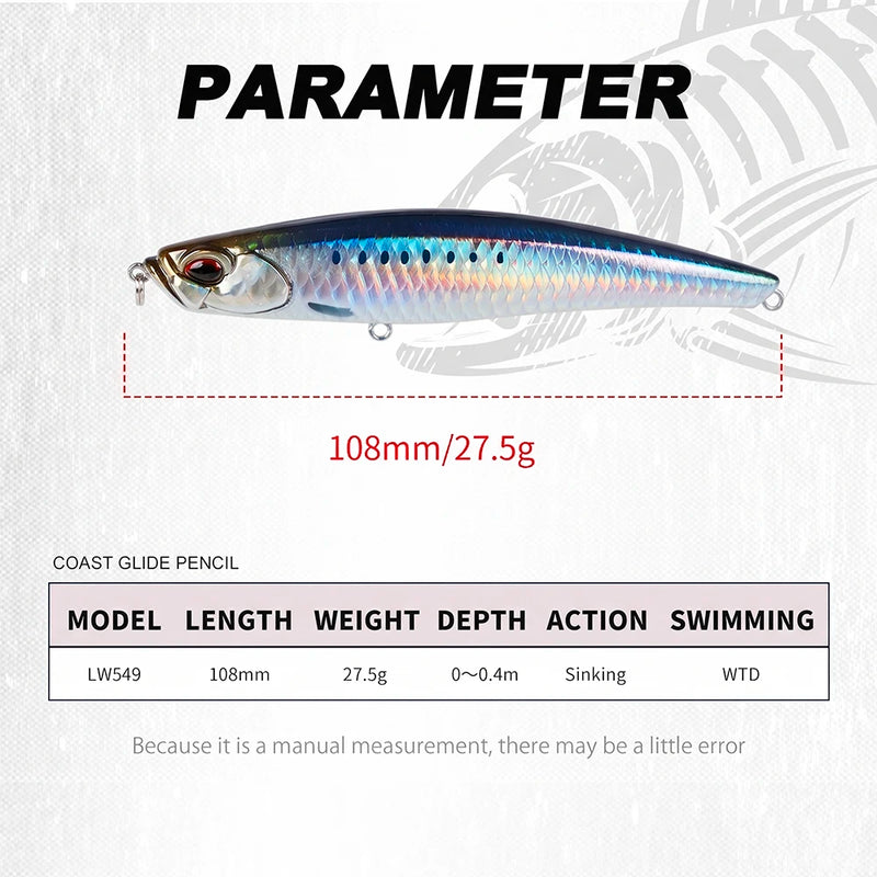 Hunthouse Shore Glide Sinking Pencil Fishing Lure 108mm | SAMAG