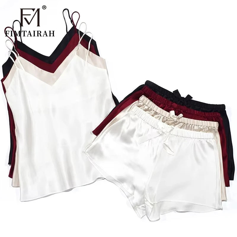22MM Real 100% Silk  Pajamas Women's Summer  Shorts Two Piece Set Sexy Cool Home  Silk Pajamas 2xl 3xl 4xl Sleepwear Pajamas