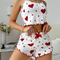 5 Size Choose S M L XL 2XL Women's Pajamas Set Straps Sleepwear Vest + Shorts Red Heart Print Nightwear Sexy Lingerie