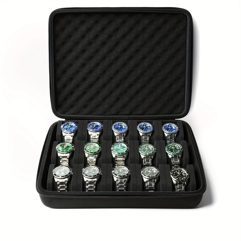 Hard-Shell 15 Slots Watch Storage Organizer Case, Watch Carry Box Fit Large And Small Watches, With Soft Foam Pillow
