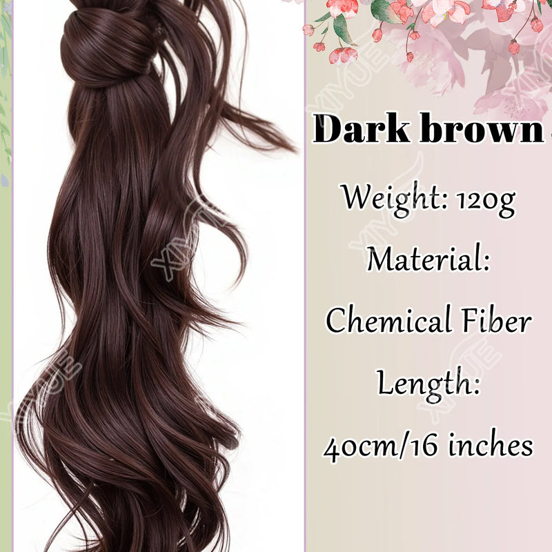 XIYUE Chinese Style Claw Clip Ponytail Braid Wig for Women, Elegant Updo, Natural Synthetic Hair Extension