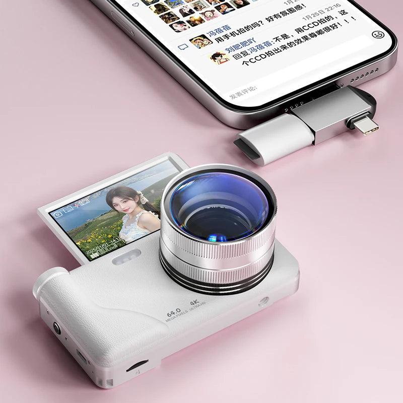 Famue FC02 Digital Camera for Students, 64MP Beauty Selfie Camera with 180° Flip Screen, 18X Zoom, 4K Video HD CCD for Vlogging