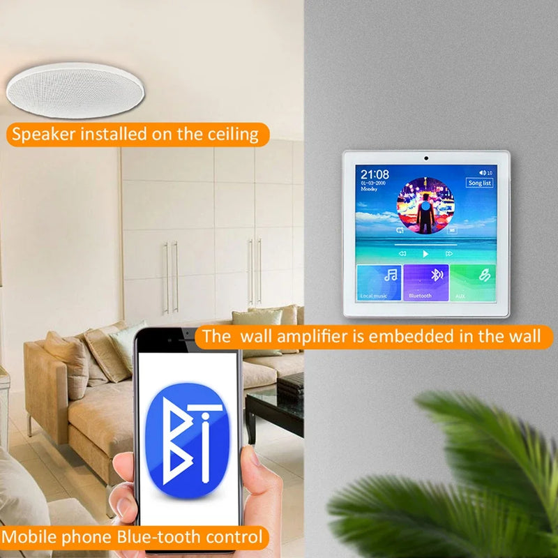 4 channel*20W Wall Amplifier Bluetooth-compatible 4 inch Sound Amp Home Theater Sound System Stereo Music Panel for Restaurant