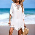 Colorful Hand Hook Lace Trim See-through Dress, Fashion Casual Backless Tie Up Beach Cover-Up，Perfect for vacation Wear