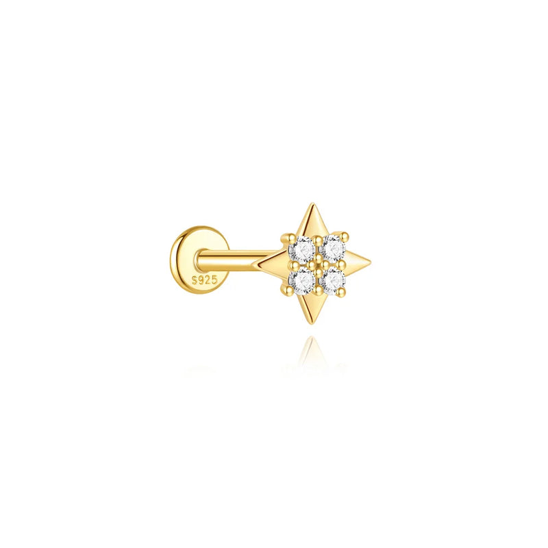 Aide 1pc 925 Sterling Silver Mini Zircon Thick Flat Screw Back Drop Earrings For Women K Gold Piercing Stud Earrings Jewelry