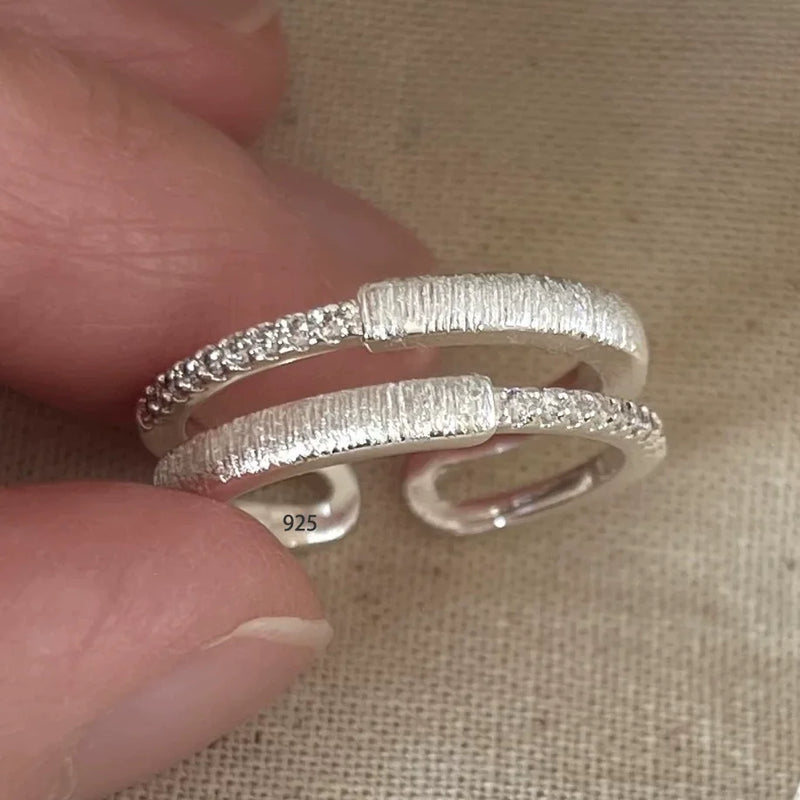 VENTFILLE 925 Sterling Silver Ring for Women Girl Gift Retro Open Trend Unique Design Geometric Asymmetric Jewelry Dropship