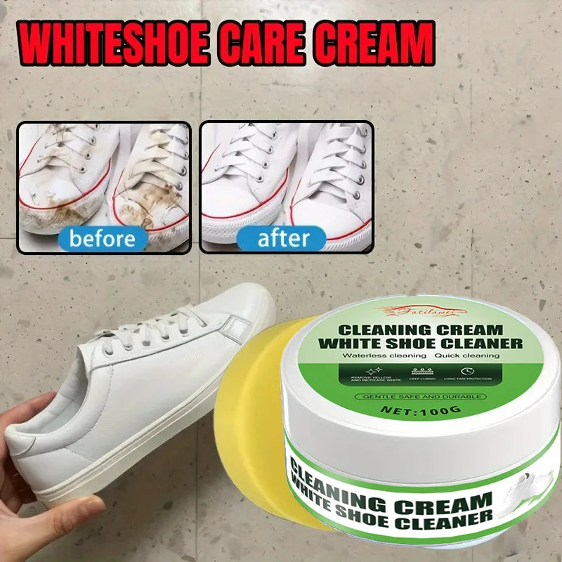 WHITE SHOE CARE CREAM – A Cleaner for White Sneakers That Removes Stains – Simple to Use for Pristine Footwear.