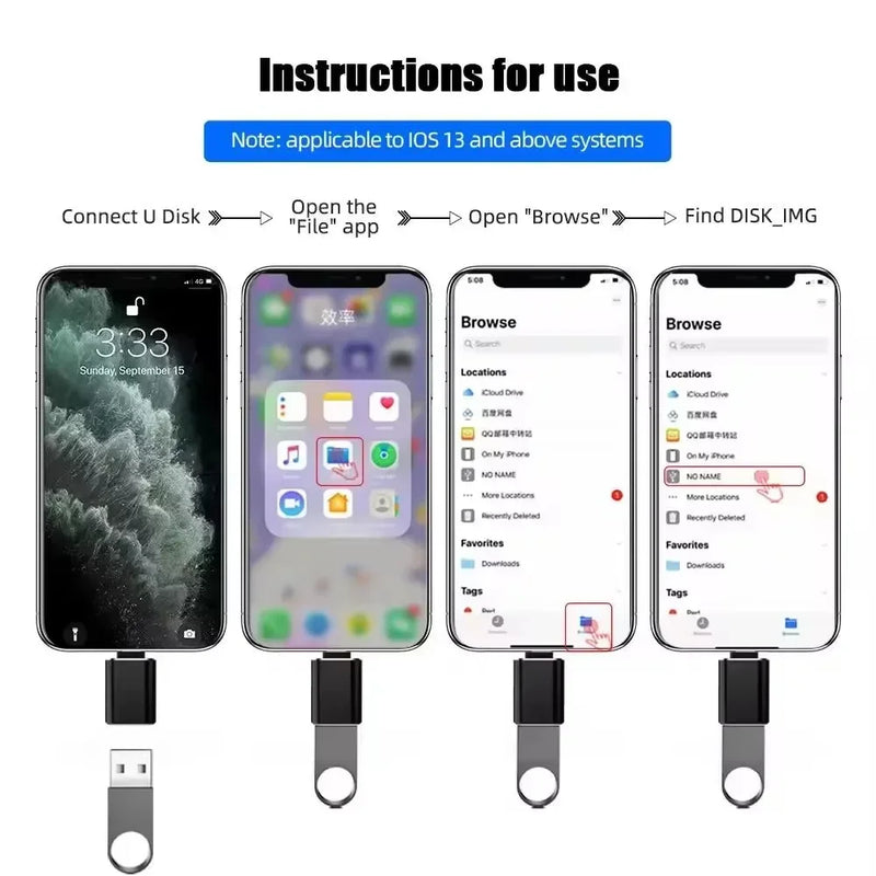 USB 3.0 OTG Adapter for IPhone 14 13 12 11 Pro XS Max XR X 8 Plus 7 6s IPad Lightning Male To USB 3.0 Adapter for IOS 13 Above