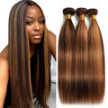 100% Brazilian Remy Virgin Hair Ombre Straight Bundles Colored Brown Highlight Human Hair Bone Straight Sew In Hair Extension