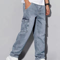 Men's American Retro Casual Cargo Jeans, Loose Fit, Solid | SAMAG