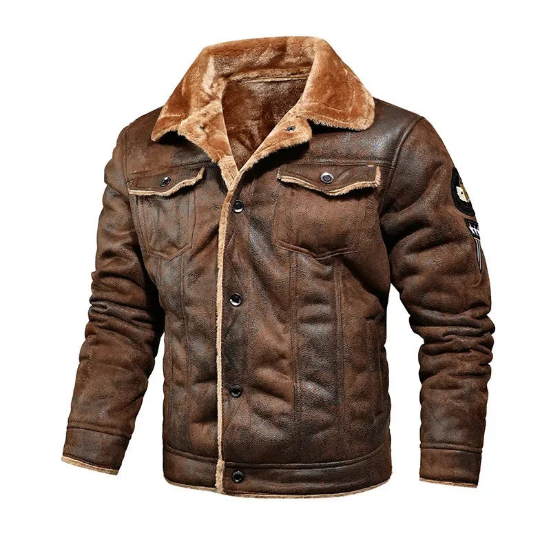 Men's Leather and Fur One-piece Jacket for Autumn and Winter 2024. Fashionable Fleece-lined Fur Workwear Casual Jacket Coat.
