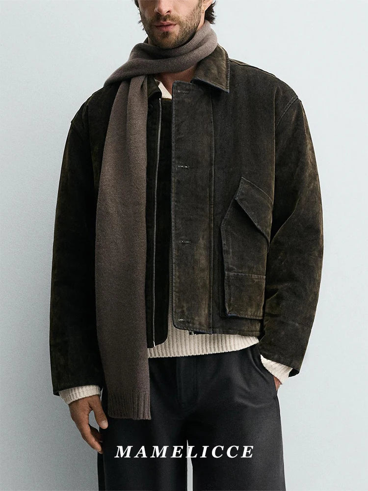 MAMELICCE Original design Vintage Distressed style jacket Men's clothing coat Army green Cotton clothes jackets man overcoats