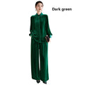 Silk Velvet Spring Autumn Ladies Set Long Sleeves and Trousers Two Pieces Elegant Temperament Light Luxury Outdoor Women's Wear