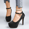 Women's High Heels 2025 New Style Semi-Uppered Thin Heel Waterproof Platform Buckle Fashion Shoes Large Size Strap Shoes