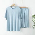 2pcs Men's Pajama Set Minimalist Solid Style Bamboo Fiber Fabric Short Sleeve Shorts Lightweight Soft Breathable Loungewear Set