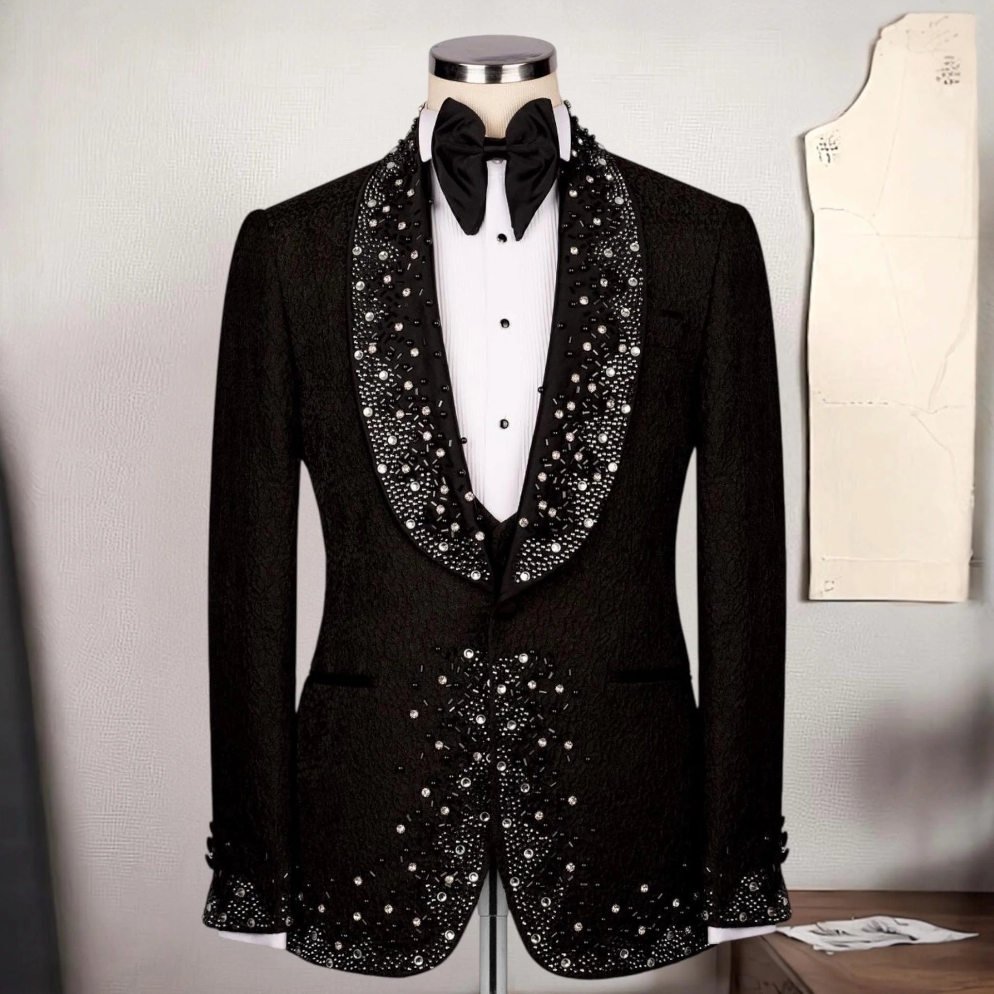 Suit For Man Black Tuxedo Set, Wedding Groom Suit, Two Piece Jewelry Ornament Tuxedo, Party For Men, Prom Men's Suit