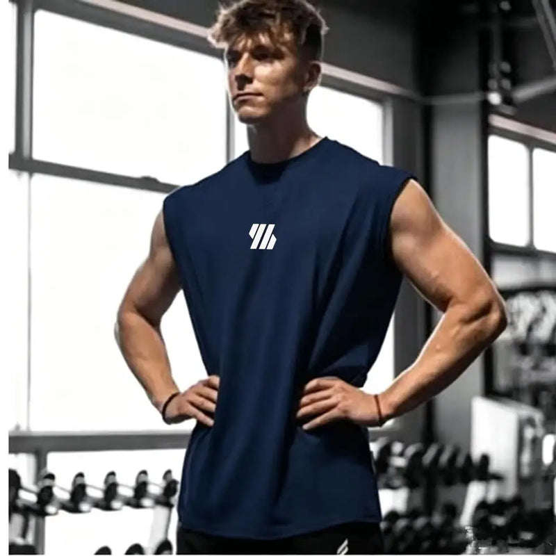 Summer men's casual wide-shoulder sleeveless vest, large-sized round-neck bird-eye fabric vest, outdoor breathable casual vest
