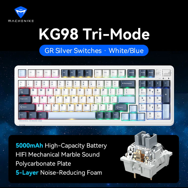 MACHENIKE KG98 Tri Mode Mechanical Keyboard 10000mAh Bluetooth Full Size Wireless Gaming Keyboards For PC Laptop Gamer
