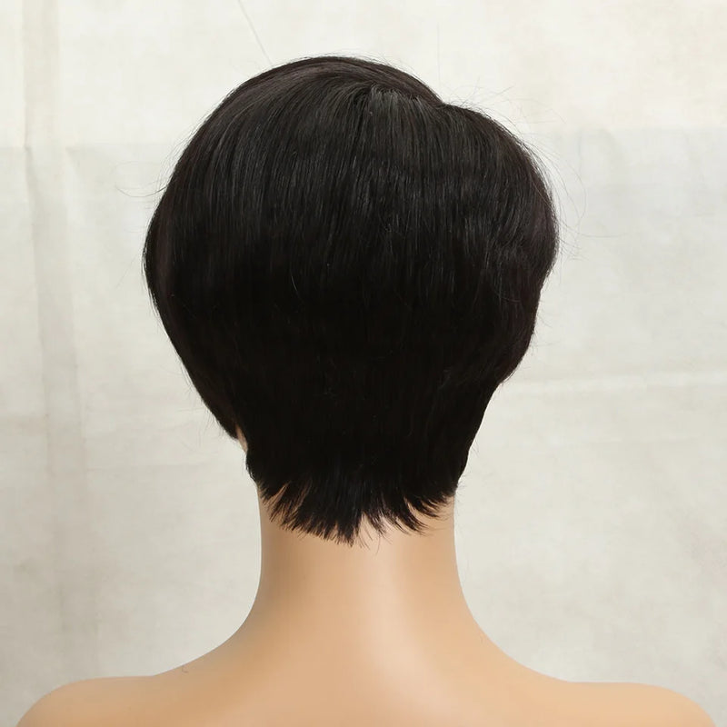 Clearance Sales Glueless Straight Pixie Cut Human Hair Wig Short Wig Right Part Lace Wigs Natural For Women 100% Human Black Wig