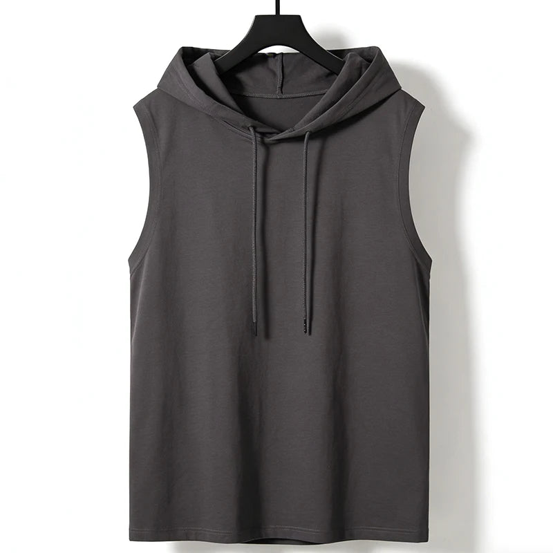 New sleeveless vest top for men with a casual temperament, trendy and lazy men's youth, trendy and trendy hooded (non removable)