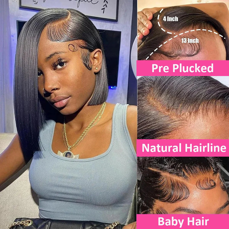 Straight 13x4 Short Bob Remy Hair HD Transparent Lace Full Lace Frontal Wigs 100% Human Hair For Women 4x4 5x5 Lace Closure Wig
