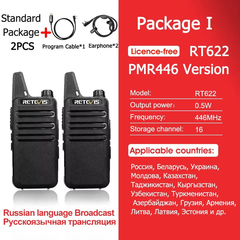 Retevis RT622 Mini Walkie Talkie 2pcs PMR446 Portable Two-way Radio PTT Walkie talkies Communication Radio for Restaurant Hotel