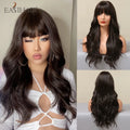 Long Blonde Ombre Brown Synthetic Wigs Water Wavy Platinum Wigs with Bang Hair Wig for Women Daily Cosplay Party Heat Resistant
