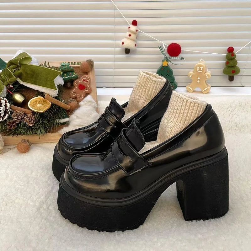 Mary Janes Women's oes Thi Bot Heightening Faionable Spring Autumn Retro High Heels Roman Sle Glued Rubber Sole