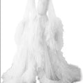 Women's Dressing Gown Perspective Sheer Long Tulle Robe Puffy Pregnancy Maternity Dress for Baby Shower Nightgown Sleepwear
