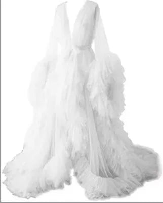 Women's Dressing Gown Perspective Sheer Long Tulle Robe Puffy Pregnancy Maternity Dress for Baby Shower Nightgown Sleepwear