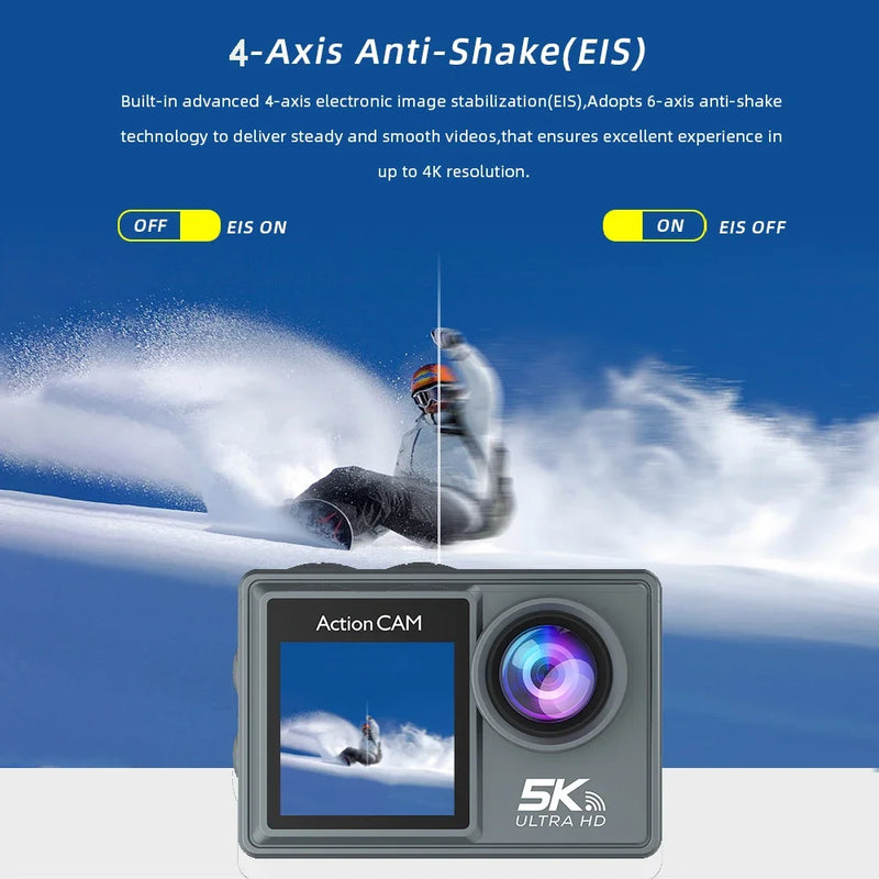 5K Action Camera Pro WiFi Remote Control Sport Camera with EIS HD 1080P 60FPS Bicycle Motorcycles Helmet Video Recording Cameras