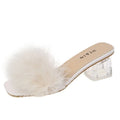 Fashion Slippers Women's Summer New Open Toe Plush Fox Fur Chunky with Flip Flops Sexy Home Banquet Square Toe Simple Pumps