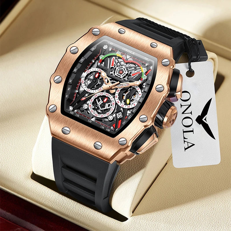 Sports Men's Watch ONOLA Luxury Fashion Fully Automatic Mechanical Watches men Unique Design Waterproof Tape Watch Wristwatch